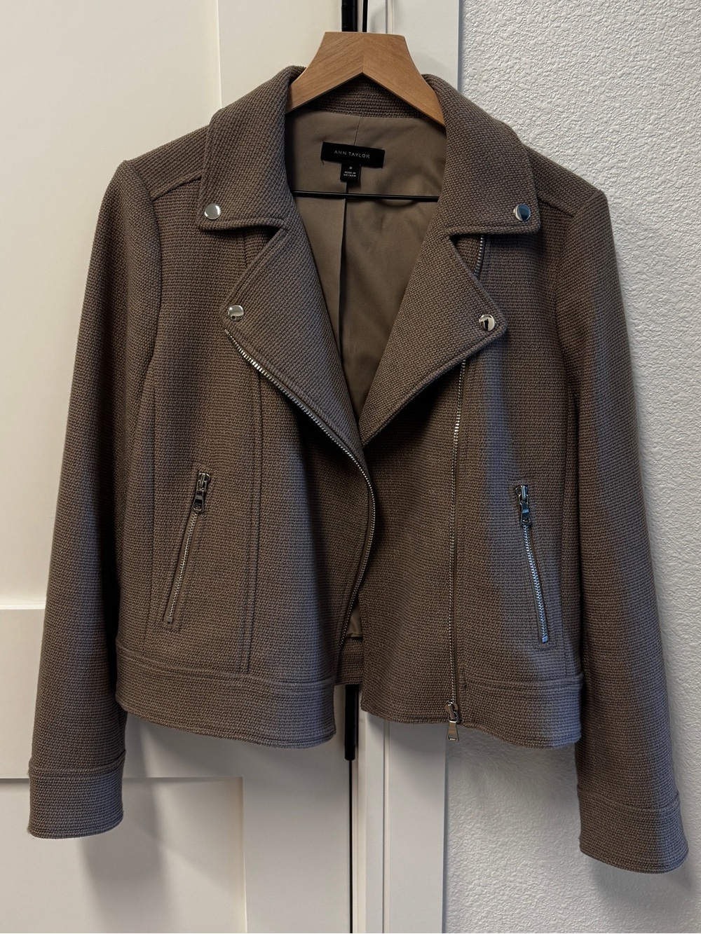 Ann Taylor Taupe Textured Moto Jacket